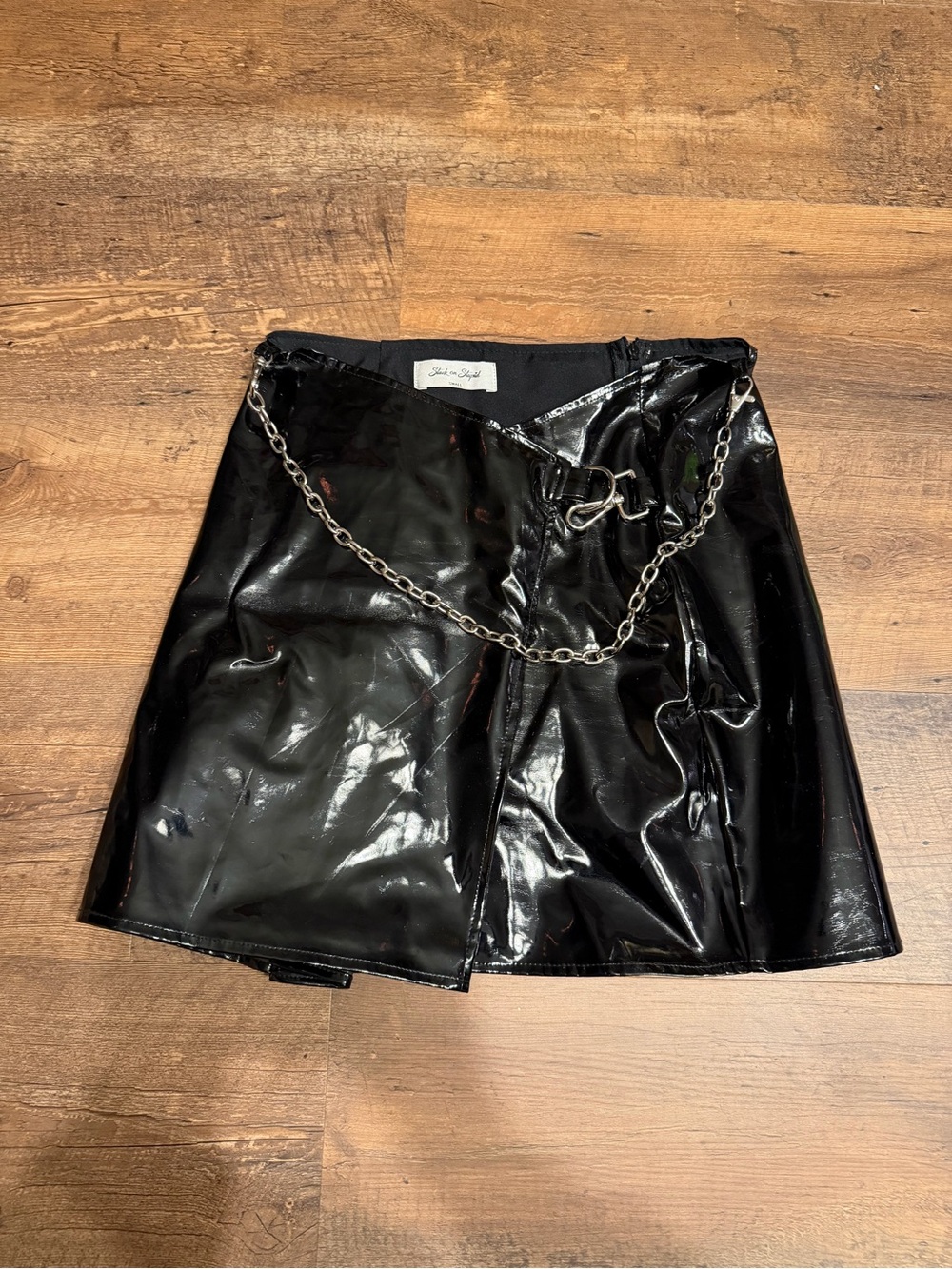 RARE Dolls Kill Stuck on Stupid Vinyl Wrap Goth Skirt With Chain And Hook